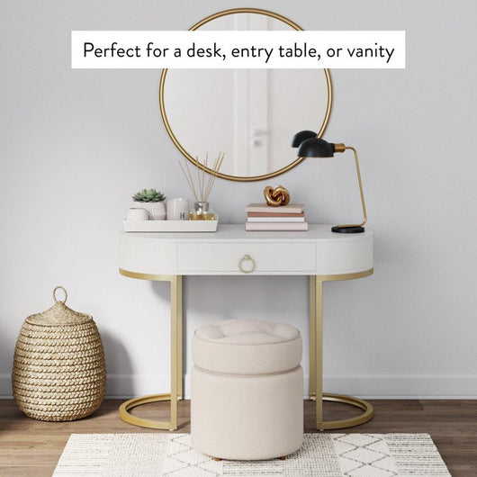 Nathan James Leighton Small Oval Desk with Glam Brass Accents, Vanity or Writing Desk for Home Office, White/Gold**New in Box**