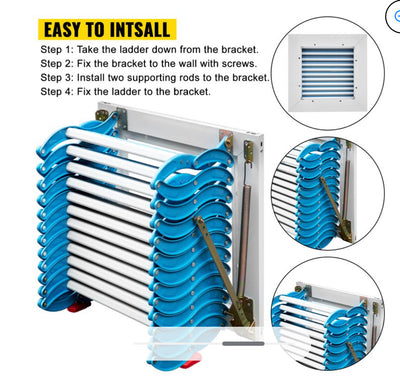 !!!REDUCED!!! Vevor Attic Steps Pull Down 12 Steps Attic Stairs, Alloy Attic Access Ladder, Blue Pulldown Attic Stairs, Wall-mounted Folding Stairs For Attic, Retractable Attic Ladder With Armrests, 9.8 Feet Height- new !