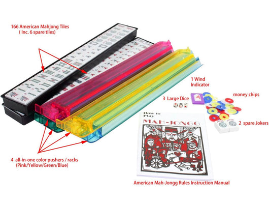 166 Tiles American Mahjong Set Red Phoenix Soft Bag 4 Color Pushers / Racks Easy Carry Western Mahjongg Travel Game Set- NEW IN BAG!!!