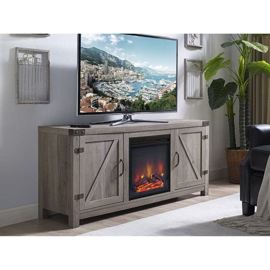 HumbleNest Farmers Market 58 in. Grey Wash Barn Fireplace TV Stand! New In Box!