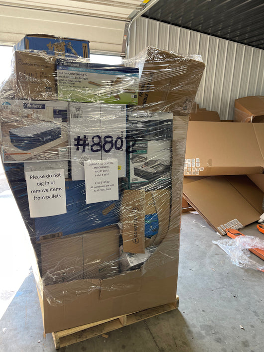 Jumbo huge liquidation pallet- over 7 ft tall ! Pallet number 8802