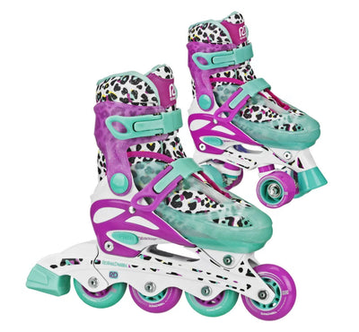 Roller Derby Sprinter Girl's 2-in-1 Quad Roller and Inline Skates Combo, Leopard (Size 12-2)- NEW IN BOX!!!!