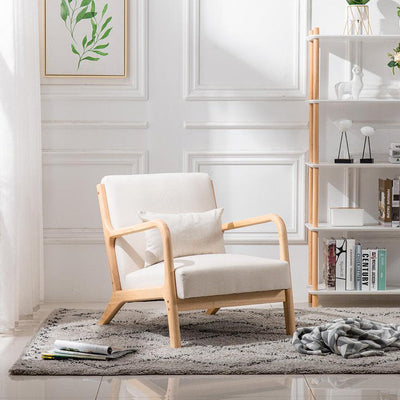 Ktaxon Mid-Century Accent Fabric Chair Fabric Single Sofa Beige!  -Brand new & Assembled
