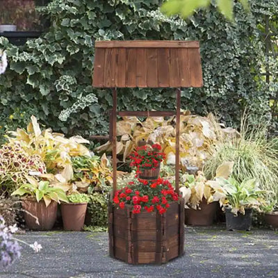 Kingdely Decorative Wooden Wishing Well Flower Planter Patio Garden Outdoor Home Decor with Hanging Bucket**New in Box**