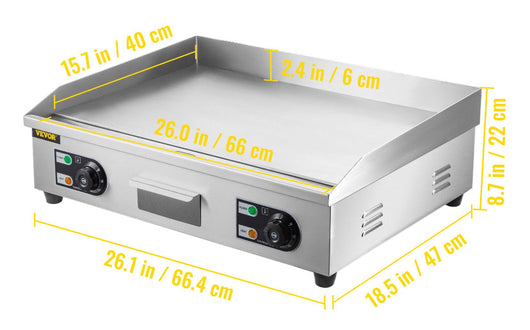 VEVOR Electric Countertop Commercial Flat Top Griddle, 26” Teppanyaki Grill, 3200 Watt, 120F-570F Temp Range, NO PLUG!! NEW OUT OF BOX, MINOR DENTS FROM SHIPPING(PHOTOS SHOWN)!!