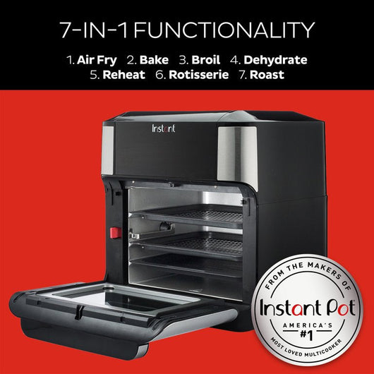 Instant Vortex Plus 10QT 7-in-1 Digital Air Fryer Oven, with Rotisserie Spit, Drip Pan, and 2 Cooking Trays, 1500W (Black, Steel)**New in Box**