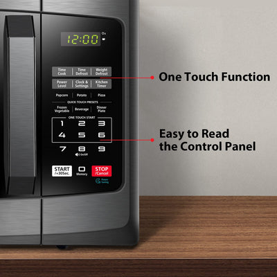 TOSHIBA EM925A5A-BS Countertop Microwave Oven, 0.9 Cu Ft With 10.6 Inch Removable Turntable, 900W, 6 Auto Menus, Mute Function & ECO Mode, Child Lock, LED Lighting, Black Stainless Steel**New,small dents from shipping**