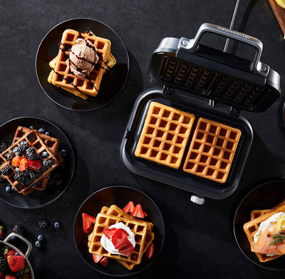 Calphalon Intellicrisp Belgian Waffle Maker with LED Display Timer and Ceramic Cooking Plates, Makes 2 Waffles, Dark Stainless Steel- Lightly Used, Clean and Works Great!!!!