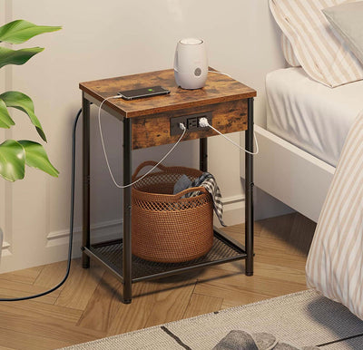 Rolanstar End Table with Charging Station & USB Ports, Rustic Brown- NEW AND ASSEMBLED!!!!