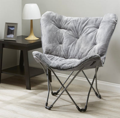 Mainstays Folding Faux Fur Butterfly Chair, Gray- NEW!!!