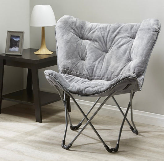 Mainstays Folding Faux Fur Butterfly Chair, Gray- NEW!!!