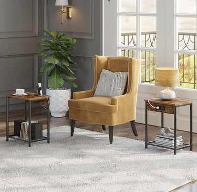 Rolanstar End Table with Charging Station & USB Ports, Rustic Brown- NEW AND ASSEMBLED!!!!
