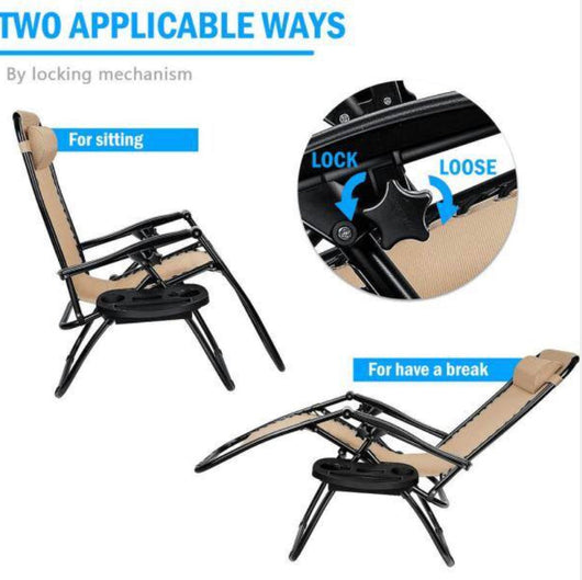 Folding Zero Gravity Steel Outdoor Patio Premier Recliner Gravity Chair with Pillow and Cup Holder (2-Pack)!! BRAND NEW!!
