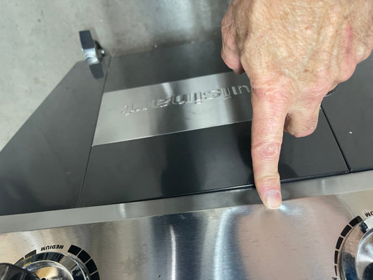 The Big Catch proudly presents -   FRANKENGRILL !  it’s a brand new Cuisinart 2 burner stainless steel grill with pathetic little universal burner knobs that we installed since the original ones were missing