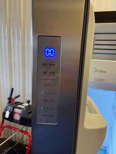Midea  26.3-cu ft Side-by-Side Refrigerator with Ice Maker (Stainless Steel)- brand new / scratch and dent / has small dent low on freezer door - see pics please