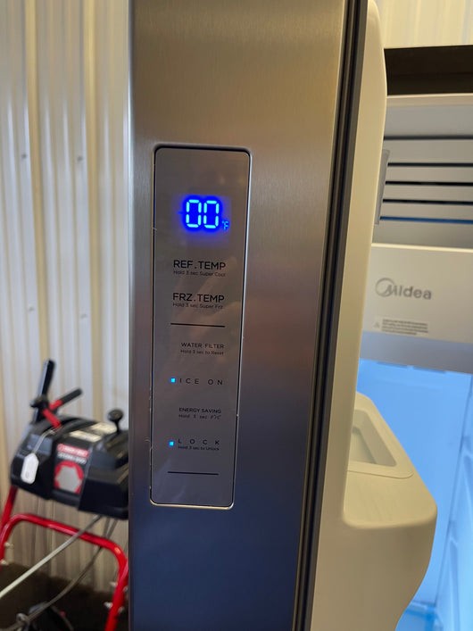 Midea  26.3-cu ft Side-by-Side Refrigerator with Ice Maker (Stainless Steel)- brand new / scratch and dent / has small dent low on freezer door - see pics please