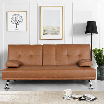 Yaheetech Modern Faux Leather Futon Sofa Bed with Armrest Home Recliner Couch Home Furniture,Brown**New**