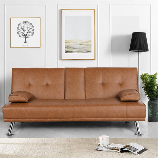 Yaheetech Modern Faux Leather Futon Sofa Bed with Armrest Home Recliner Couch Home Furniture,Brown**New**