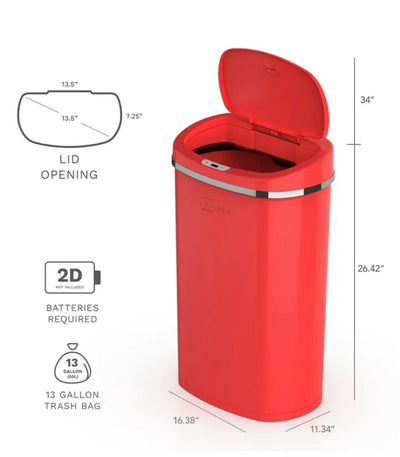 Mainstays 13.2 gal/50 L Motion Sensor Kitchen Garbage Can, Red Stainless Steel- NEW IN BOX!!!!