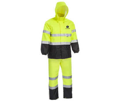 John Deere Unisex High Visability ANSI Class III Rain Suit Jacket and Bib with Color Block- NEW IN BOX!!!