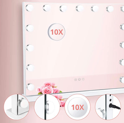 Towallmark Hollywood Makeup Mirror 15 Bulbs 23x19 Inch, 3 Modes, Hollywood Mirror with Lights, Touchscreen, USB Port, Hollywood Vanity Mirror with Lights, Tabletop & Wall-Mounted!  -Brand new in the box