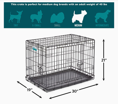 MidWest Homes for Pets Newly Enhanced Single & Double Door iCrate Dog Crate, Includes Leak-Proof Pan, Floor Protecting Feet, Divider Panel & New Patented Features- new in box