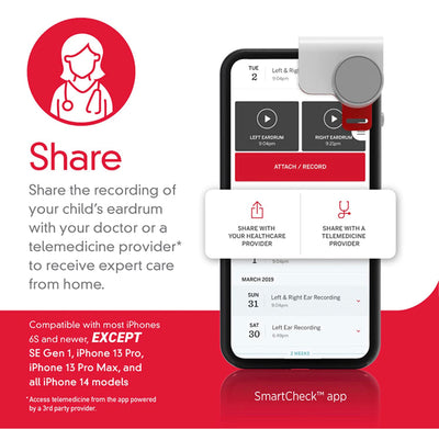 SmartCheck Digital Ear Scope from Children's Tylenol, Otoscope with Light for iPhone, Share Recordings of Your Child’s Eardrum with Your Doctor from Home, 1 Otoscope Clamp, 12 Specula Tips- NEW IN BOX!!!!
