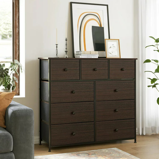 REAHOME Dresser with 9 Drawers Leather Finish Chest of Drawers Dressers for Bedroom Rustic Brown!  -Brand new in the box