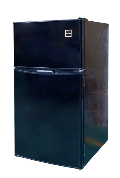 RCA - 2-Door - Compact Refrigerator/Freezer - Reversible Doors - Adjustable Thermostat - 3.2 Cu. Ft. - Black**New,minor dents from shipping**