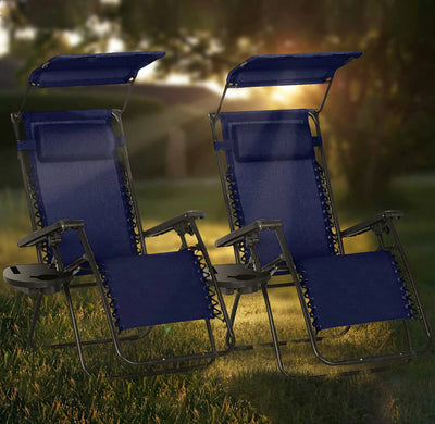KEPLIN Zero Gravity Chairs Set of 2 with Canopy, Blue- NEW IN BOX!!!