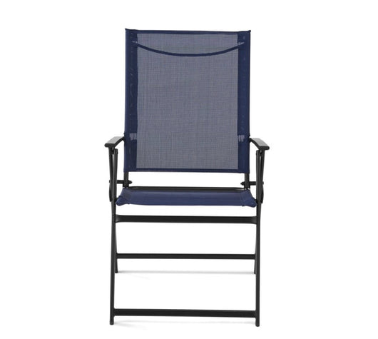 Mainstays Greyson Square Set of 2 Outdoor Patio Steel Sling Folding Chair, Navy- NEW IN BOX!!!