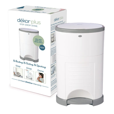 Dekor Plus Hands-Free Diaper Pail | White | Easiest to Use | Just Step – Drop – Done | Doesn’t Absorb Odors | 20 Second Bag Change | Most Economical Refill System |Great for Cloth Diapers**New**