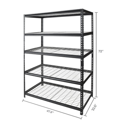 WORKPRO 48" W x 24" D x 72" H 5-Shelf Freestanding Shelves, Black and Silver**New in Box**