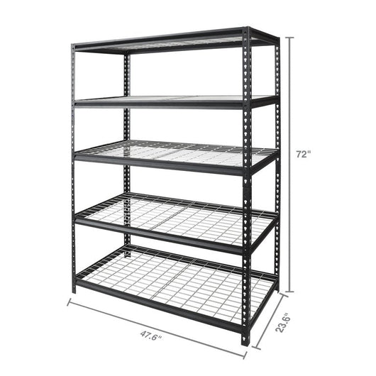 WORKPRO 48" W x 24" D x 72" H 5-Shelf Freestanding Shelves, Black and Silver**New in Box**