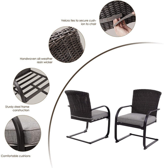 Grand Patio 2 Piece Outdoor Wicker Dining Chairs, All-Weather Spring Patio Furniture Dining Chairs Set of 2 with Cushions for Garden Pool Backyard Lawn, Grey**New in box**