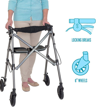 Able Life Space Saver Rollator, Lightweight Folding Walker with Seat, Regal Rose!