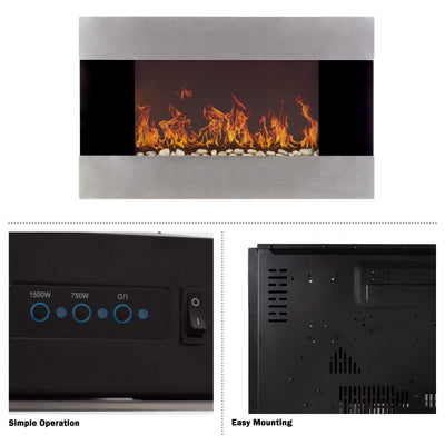 Wall-Mounted Electric Fireplace - Stainless Steel Fireplace Decor for The Living Room or Bedroom with 2 Heat Settings and Remote Control by Northwest**New in box**