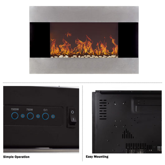 Wall-Mounted Electric Fireplace - Stainless Steel Fireplace Decor for The Living Room or Bedroom with 2 Heat Settings and Remote Control by Northwest**New in box**