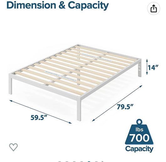 ZINUS Mia Metal Platform Bed Frame / Wood Slat Support / No Box Spring Needed / Easy Assembly, White, Queen- new in box