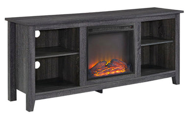 Walker Edison Charcoal Wood Fireplace Tv Stand, For TV’S Up Too 60”, Black!! NEW IN BOX!!