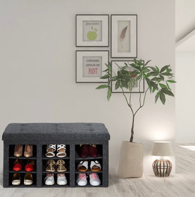 Seville Classics 9-Bin Foldable Tufted Shoe Storage Bench, Charcoal Gray- NEW IN BOX!!!!