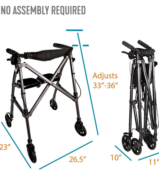 Able Life Space Saver Rollator, Lightweight Folding Walker with Seat, Regal Rose!