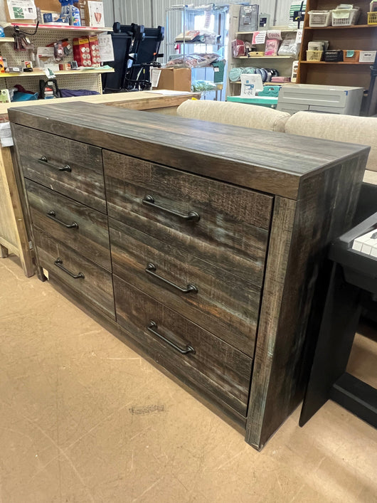Signature Design by Ashley Drystan Rustic Industrial 6 Drawer Dresser, Weatherworn Brown!! Dresser Damaged from Shipping, Structurally Sound!!
