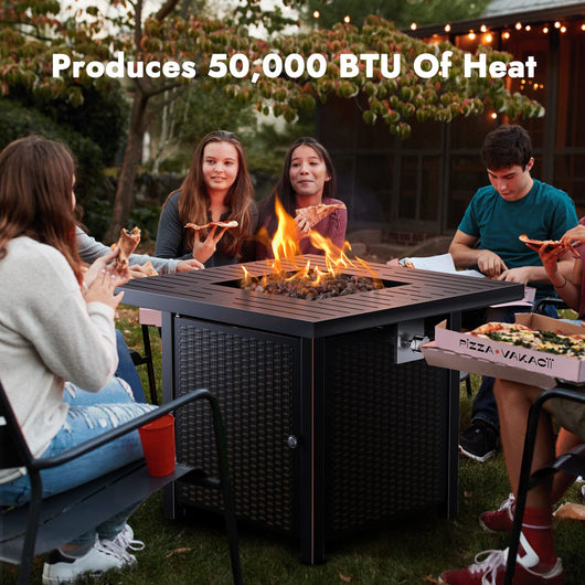 Ciays Propane Fire Pits 32 Inch Outdoor Gas Fire Pit, 50,000 BTU Steel Fire Table with Lid and Lava Rock, Add Warmth and Ambience to Gatherings and Parties On Patio Deck Garden Backyard, Black**New in box**