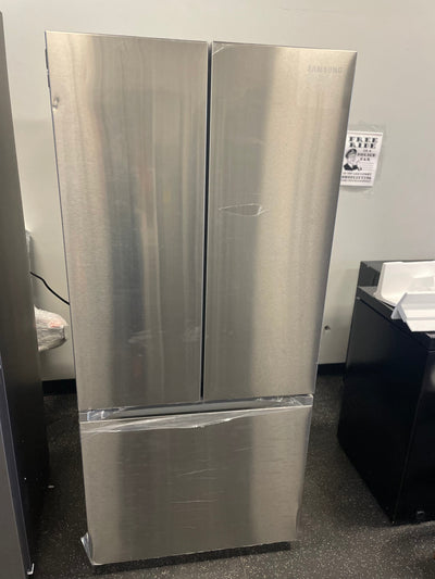 Samsung 22 cu. ft. Smart 3-Door French Door Refrigerator (new with factory plastic still on it. Small dents shown)