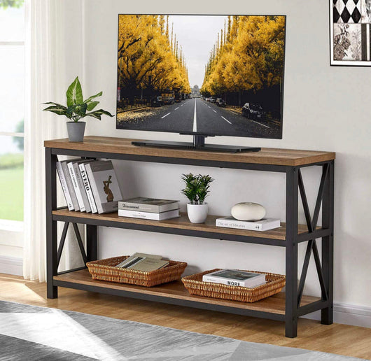 FATORRI Industrial Console Table for Entryway with 3-Tier Shelves (55 Inch, Rustic Oak)- NEW IN BOX!!!