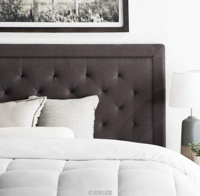 LUCID Bordered Upholstered Headboard with Diamond Tufting, Queen, Charcoal- NEW IN BOX!!!