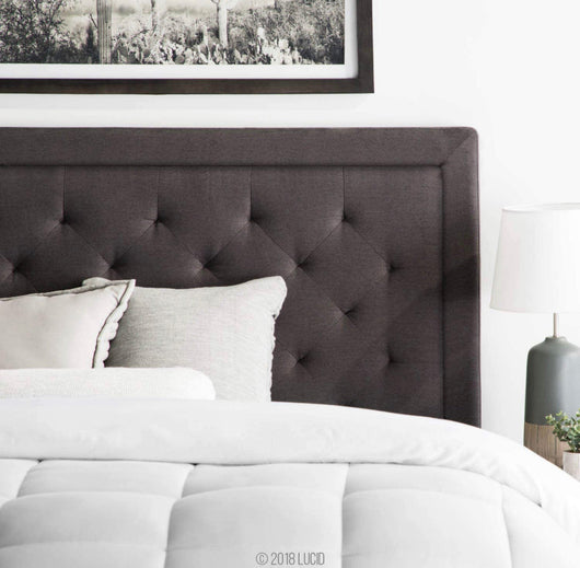 LUCID Bordered Upholstered Headboard with Diamond Tufting, Queen, Charcoal- NEW IN BOX!!!