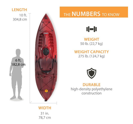 Lifetime Tahoma 10’ Sit-On-Top Kayak(Paddle Included), Red/Black!! NEW BUT HAS MINOR SCRATCHES FROM SHIPPING AND MISSING SEAT CLIP BUT STILL WORKS FINE(PHOTOS SHOWN)!!