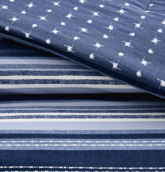 Gap Home Patchwork Stripe Reversible Organic Cotton Blend Comforter Set, Twin, Blue, 2-Pieces- NEW IN BAG!!!